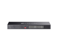 Комутатор TP-Link DS1018GMP, 16x1Gb PoE+, 2x1Gb SFP, неуправляем, рак